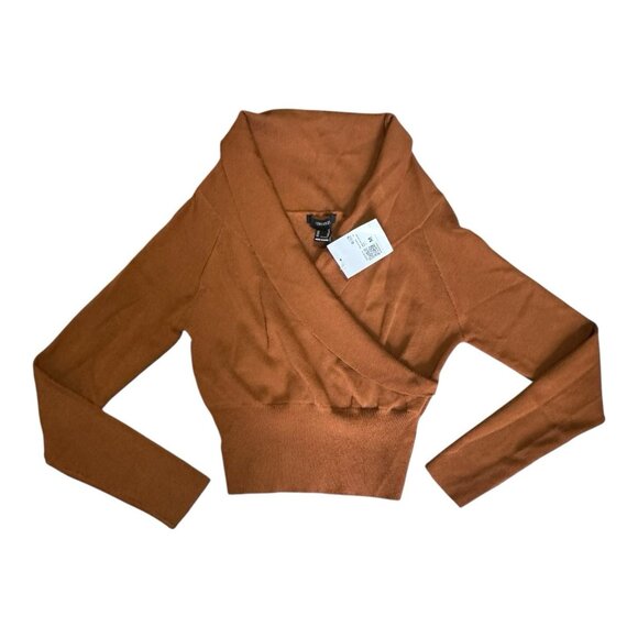 Forever 21 Women M Rust Wrap Sweater Top Long Sleeve Ribbed Waist NWT - Picture 8 of 8